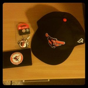 Baltimore Orioles Hat, wallet, and keychain.